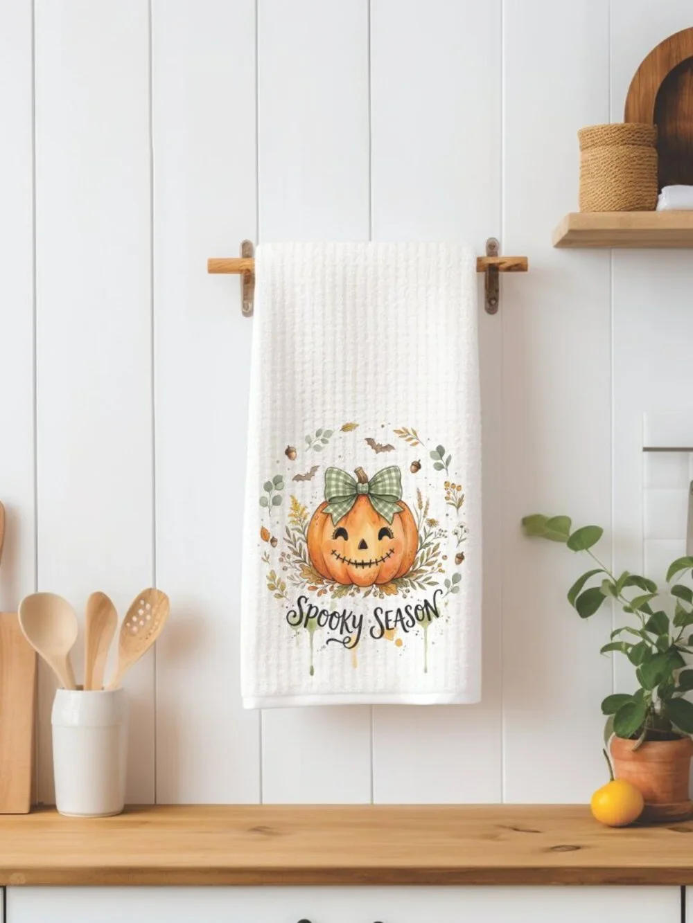 Cute Pumpkin Spooky Season Halloween Decorative Kitchen Tea Towel